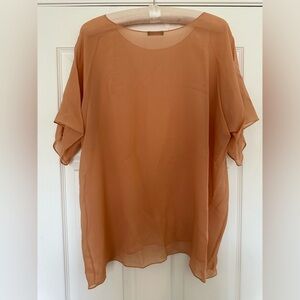 Rosamosario 100% Silk Georgette Oversized Cut Italian Silk Nude Tan Top Tee